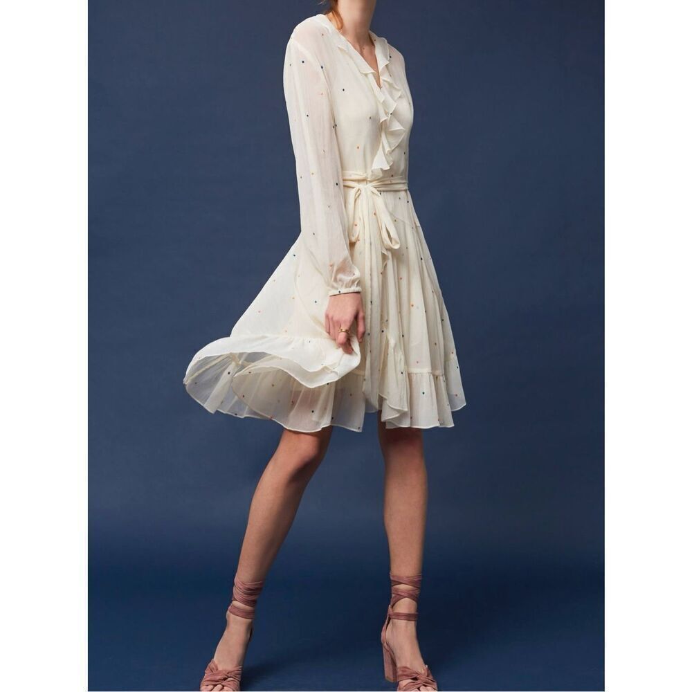 Ranna Gill Anthropologie Embroidered Easy Flowy Ruffle Tunic Dress Women's M